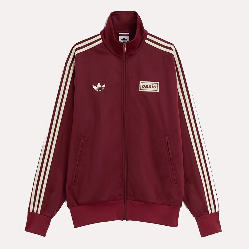 Adidas x Oasis Maroon Track Jacket Jacket unisex front product view | Dash Racegear — Adidas Oasis Drop – Maroon Track Jacket Streetwear