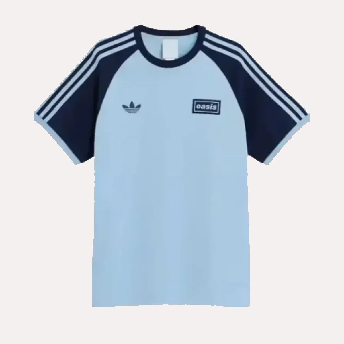 Adidas x Oasis Tour 3-Stripes T-Shirt Shirt unisex front product view | Dash Racegear — Oasis x Adidas 3-Stripes Shirt – Exclusive Tour Streetwear