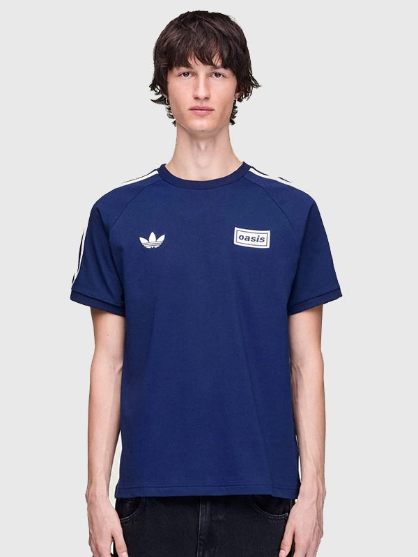 Adidas x Oasis Tour 3-Stripes Navy Blue T-Shirt Shirt unisex detail view 3 | Dash Racegear — Navy Blue Adidas x Oasis 3-Stripes Unisex 2025 Tour Tee perfect for concerts, festivals, and casual music-inspired outfits.
