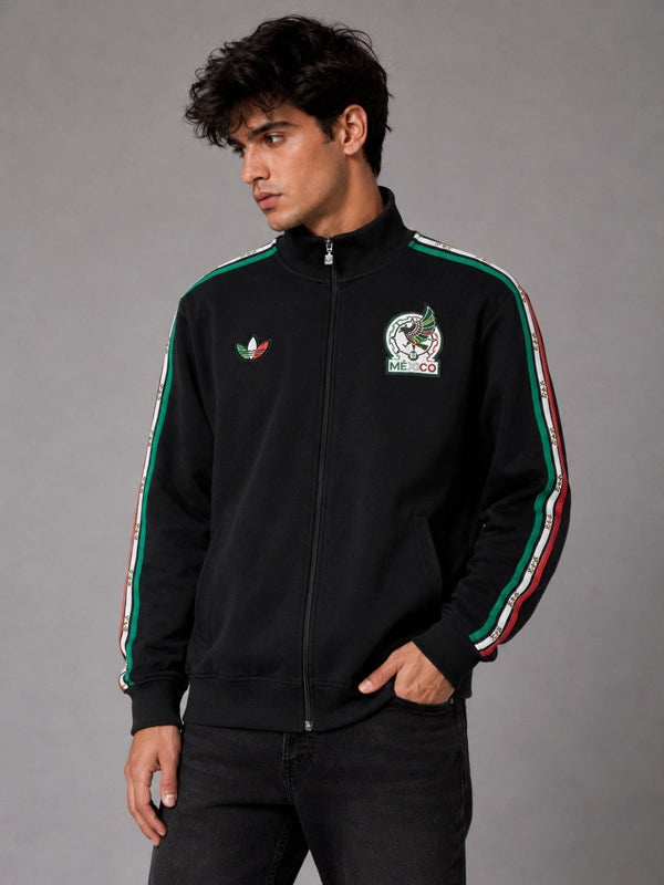 Adidas x Someone Somewhere Mexico Track Jacket Jacket unisex detail view 5 | Dash Racegear — Adidas Someone Somewhere Mexico jacket in black with brushed textile surface, full zipper, and team-inspired accents