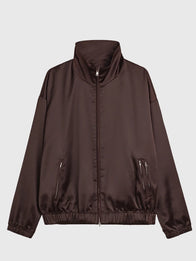 Adidas x Wales Bonner x Y-3 Satin Jacket Jacket unisex front product view | Dash Racegear — Dark brown satin jacket from Adidas x Wales Bonner x Y-3 2026 collection featuring a refined unisex streetwear design with a smooth luxe finish.