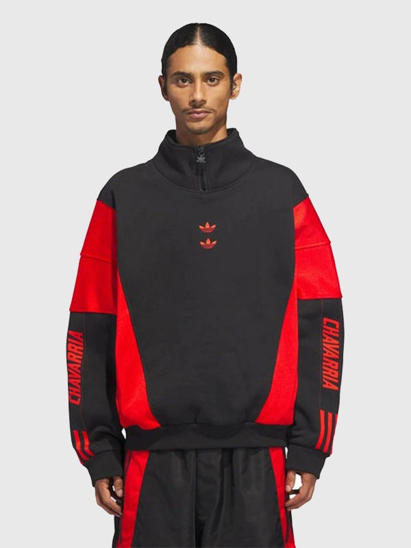 Adidas x Willy Chavarria Watsonville Mockneck Sweatshirt Sweatshirt unisex detail view 3 | Dash Racegear — Rock the streets in 2025 Watsonville Black/Red Mockneck by Adidas x Willy Chavarria, where bold colors meet premium streetwear comfort.