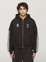Adidas x Willy Chavarria LA Full Zip Hoodie Hoodie unisex detail view 3 | Dash Racegear — Adidas x Willy Chavarria black full-zip LA hoodie featuring oversized silhouette and striking logo graphics for street-ready comfort.