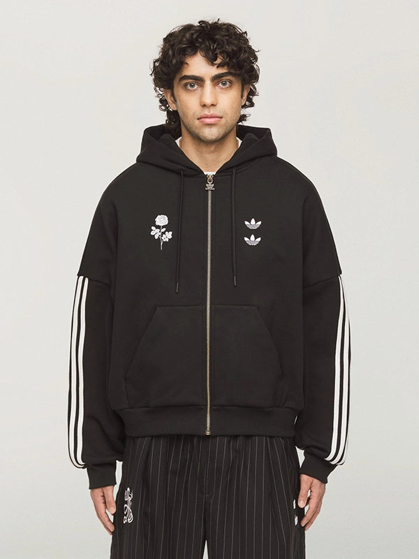 Adidas x Willy Chavarria LA Full Zip Hoodie Hoodie unisex detail view 3 | Dash Racegear — Adidas x Willy Chavarria black full-zip LA hoodie featuring oversized silhouette and striking logo graphics for street-ready comfort.