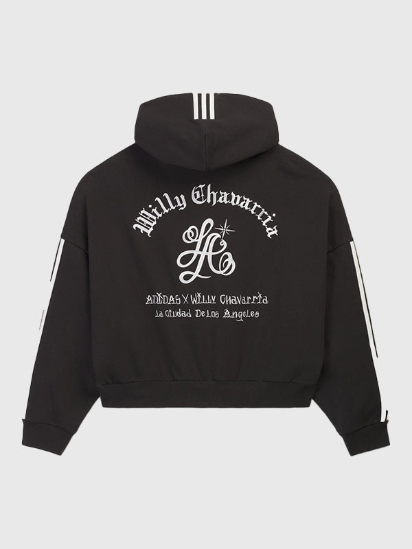 Adidas x Willy Chavarria LA Full Zip Hoodie Hoodie unisex detail view 2 | Dash Racegear — Unisex Adidas LA hoodie in black by Willy Chavarria, full‑zip design with subtle trefoil branding for everyday urban style.