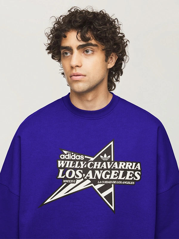 Adidas x Willy Chavarria Star Logo Crewneck Sweatshirt Sweatshirt unisex detail view 4 | Dash Racegear — Street‑ready blue Adidas crewneck by Willy Chavarria with standout logo print, ideal for cool afternoon walks.