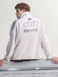 Adidas x Audi Revolut F1 Engineers &amp; Marketing Track Jacket Jacket unisex detail view 4 | Dash Racegear — Adidas x Audi Revolut F1 white fleece track jacket for engineers and marketing teams with zip front and cozy warmth.