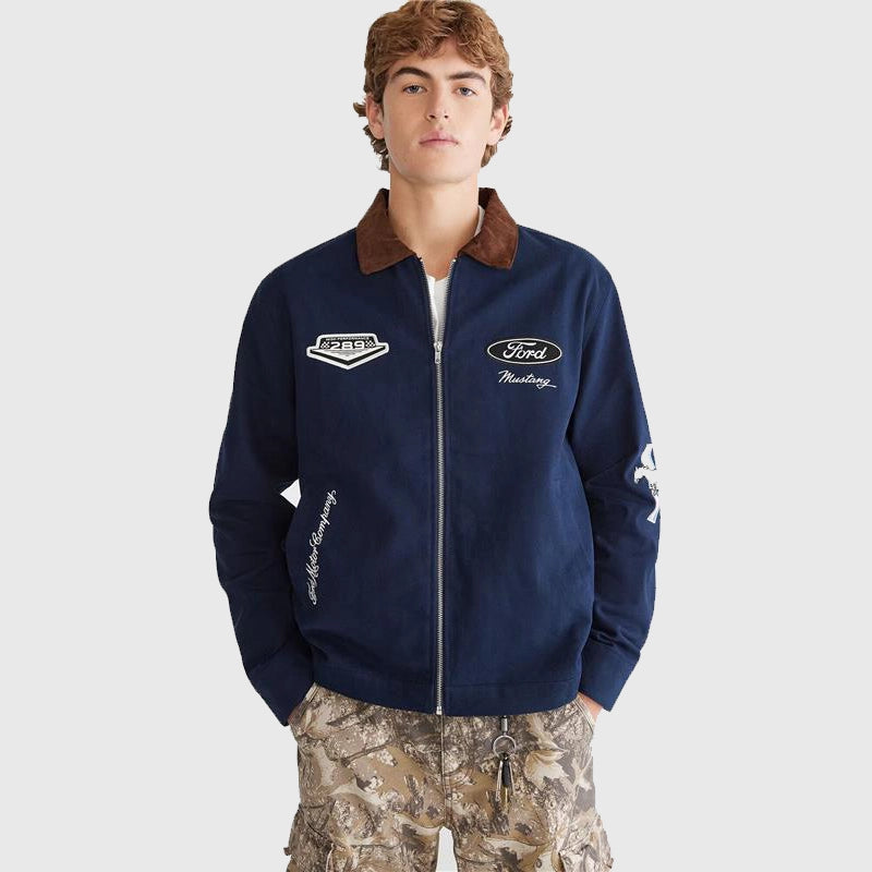 Aeropostale Ford Motor Co. Twill Jacket Jacket unisex front product view | Dash Racegear — Retro Ford graphics meet modern twill comfort in Aeropostale’s jacket