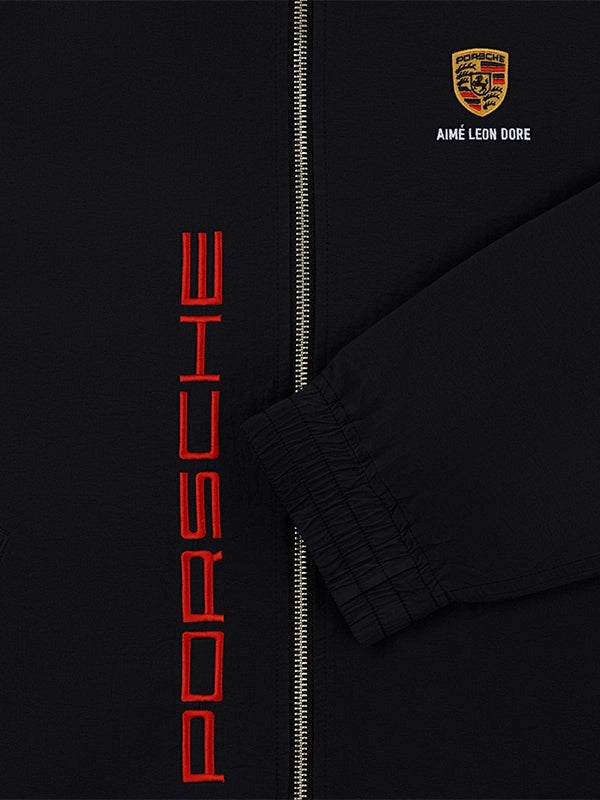 Aimé Leon Dore x Porsche Black Track Jacket Jacket unisex detail view 4 | Dash Racegear — Aimé Leon Dore Porsche racing-style black jacket outfit