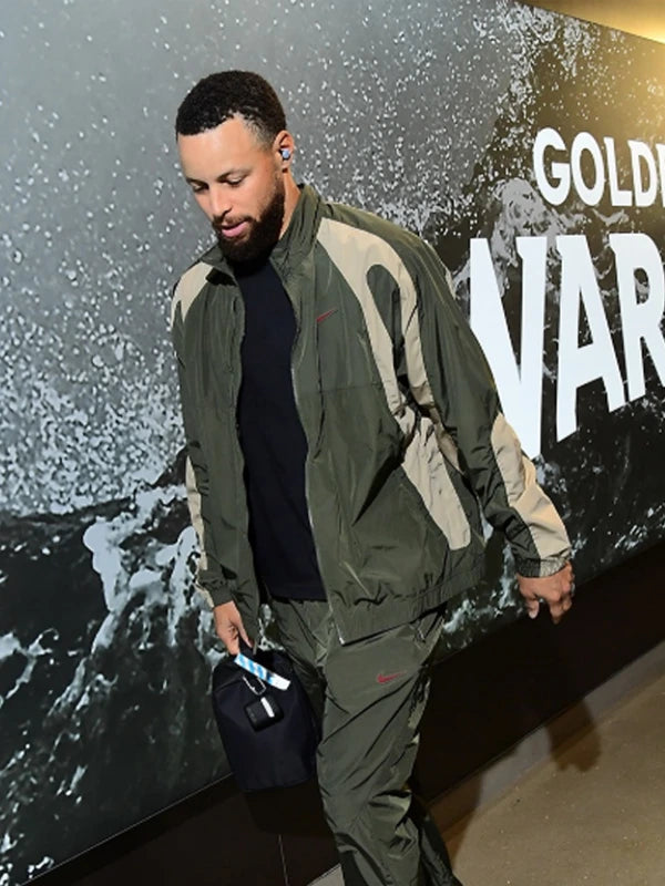 Undefeated x Air Jordan Stephen Curry Jacket Jacket unisex detail view 2 | Dash Racegear — Stephen Curry inspired olive green jacket, Air Jordan x Undefeated sporty outerwear for casual outfits.