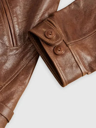 LVC Einstein Jacket Jacket unisex detail view 4 | Dash Racegear — Albert Einstein Levi's Menlo Jacket in brown leather, vintage-inspired Cossack silhouette.