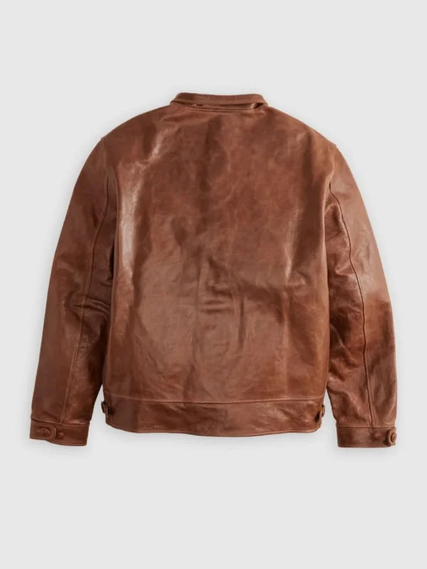 LVC Einstein Jacket Jacket unisex detail view 2 | Dash Racegear — Albert Einstein Brown Menlo Cossack Leather Jacket by Levi's, classic and versatile styling.