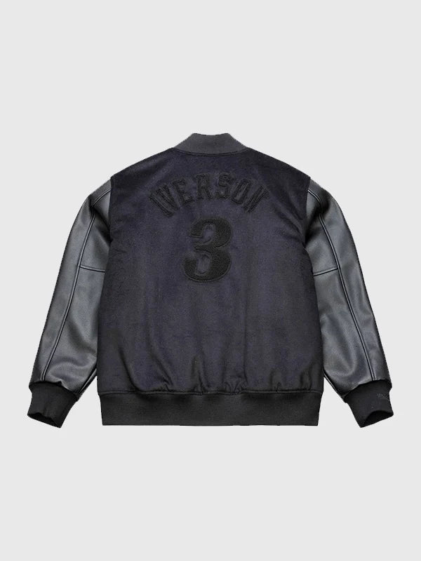 Allen Iverson 76ers x Mitchell & Ness Varsity Jacket Varsity Jacket unisex detail view 2 | Dash Racegear — Black Walk The Tunnel varsity jacket by Mitchell & Ness x 76ers, inspired by Allen Iverson.