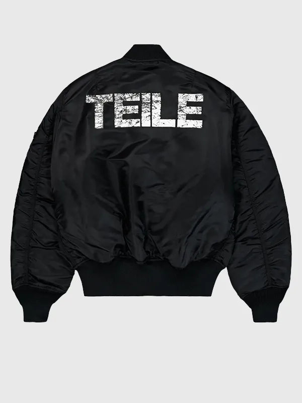 Alpha Industries x TEILE MA-1 Bomber Jacket Bomber Jacket unisex detail view 2 | Dash Racegear — Alpha Industries x TEILE MA-1 black bomber jacket for men with sleek nylon build and urban vibe.