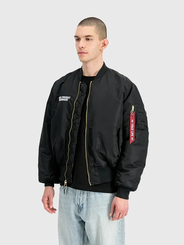 Alpha Industries x TEILE MA-1 Bomber Jacket Bomber Jacket unisex detail view 3 | Dash Racegear — Men’s TEILE x Alpha Industries MA-1 bomber jacket in black, perfect for casual city outfits.