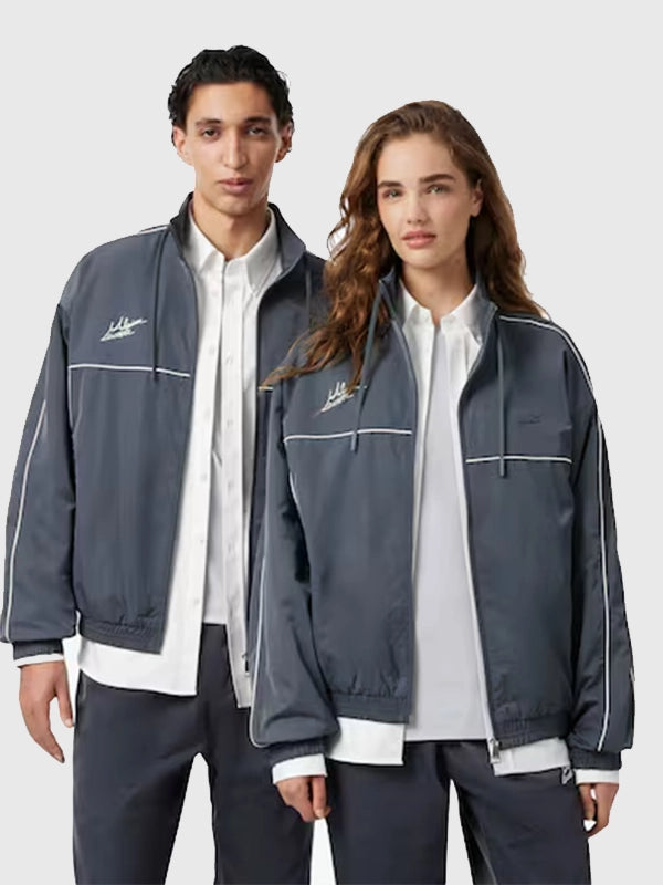 Lacoste x Alpine Track Jacket Jacket unisex front product view | Dash Racegear — Grey Lacoste x Alpine Track Jacket featuring a full zip design, smooth feel, and a refined athletic-inspired aesthetic.