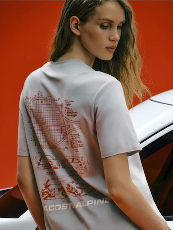 Lacoste x Alpine Graphic T-Shirt Shirt unisex detail view 5 | Dash Racegear — Lacoste x Alpine Light Grey T-Shirt featuring a stylish graphic design, versatile fit, and everyday streetwear appeal.
