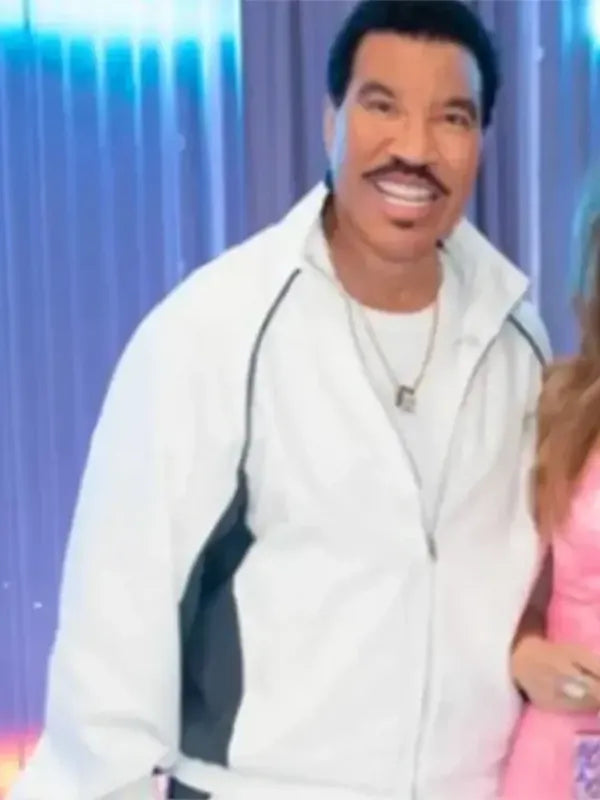 American Idol S23 Lionel Richie Track Jacket Jacket unisex front product view | Dash Racegear — American Idol S23 Lionel Richie white track jacket, perfect for fans and casual wear.