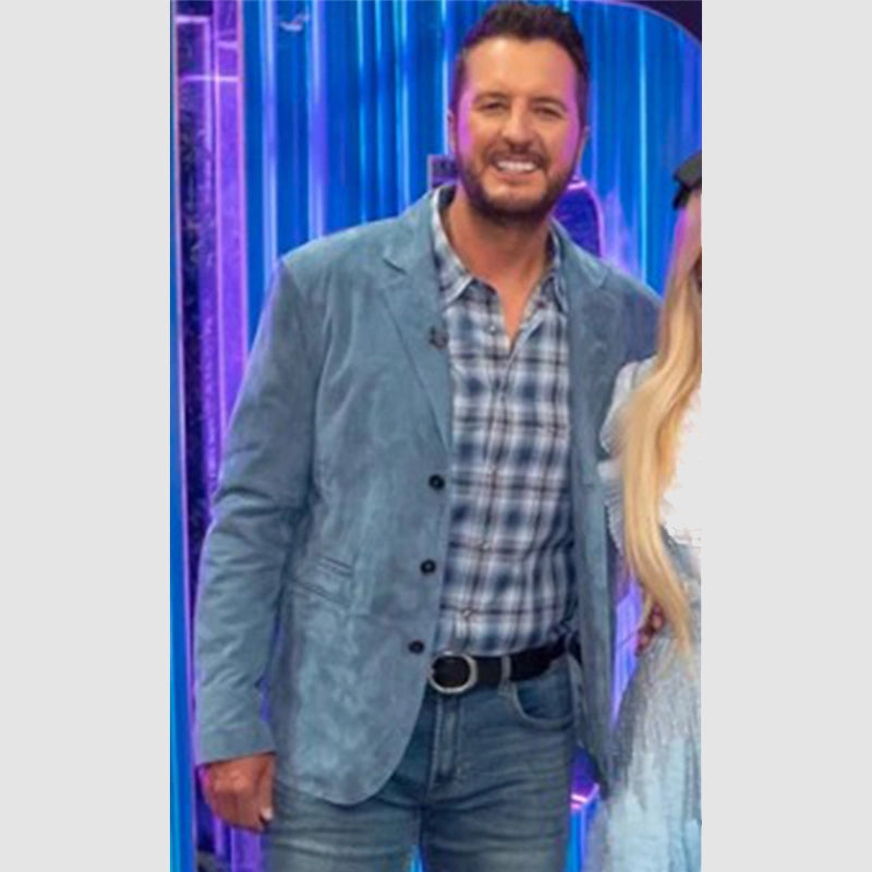 American Idol S23 Luke Bryan Blue Blazer Blazer unisex front product view | Dash Racegear — For a modern yet classic look, the American Idol S23 Luke Bryan blue blazer is the perfect choice for any fan.