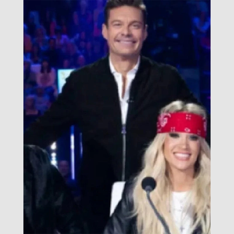 American Idol S23 Ryan Seacrest Suede Bomber Jacket Bomber Jacket unisex front product view | Dash Racegear — Ryan Seacrest Suede Bomber Jacket – American Idol S23 Style