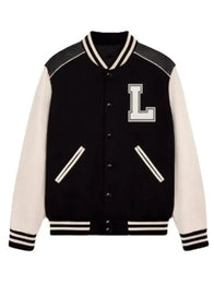 American Idol S24 Lionel Richie Varsity Jacket Varsity Jacket unisex detail view 2 | Dash Racegear — Lionel Richie American Idol Season 24 Varsity Jacket, black & white with varsity stripes and music-inspired flair.
