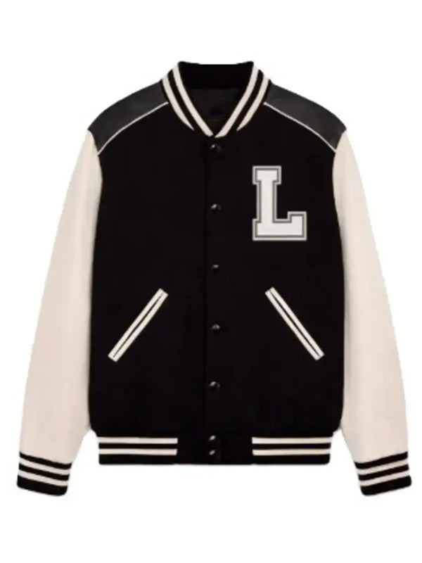 American Idol S24 Lionel Richie Varsity Jacket Varsity Jacket unisex detail view 2 | Dash Racegear — Lionel Richie American Idol Season 24 Varsity Jacket, black & white with varsity stripes and music-inspired flair.