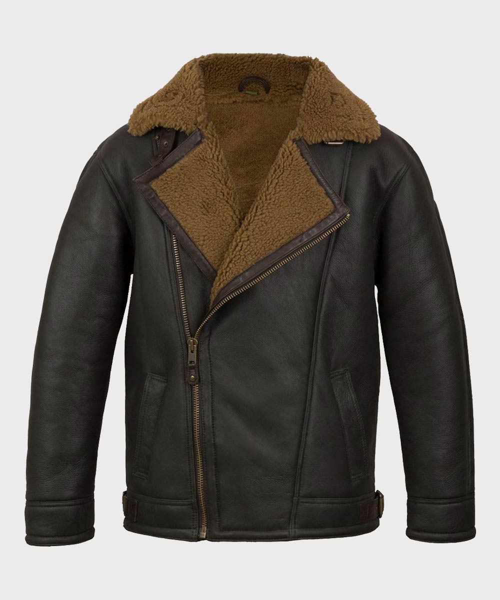 Anderson Black Sheepskin Shearling Leather Jacket Leather Jacket unisex front product view | Dash Racegear — Mens Shearling Black Leather Pilot Jacket