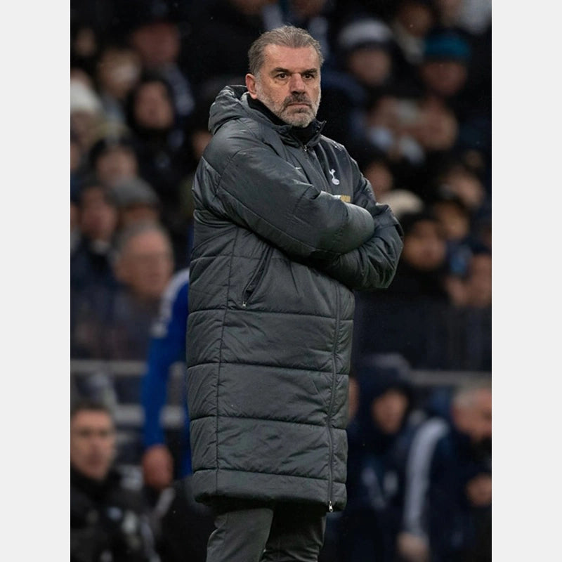 Tottenham VS Leicester City Ange Postecoglou Puffer Coat Coat unisex detail view 3 | Dash Racegear — Ange Postecoglou puffer jacket – stylish Tottenham touchline gear