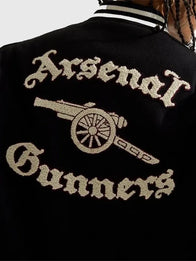 Anne Hathaway Arsenal Gunners Jacket Jacket unisex detail view 7 | Dash Racegear — Anne Hathaway 2026 Arsenal Gunners Wool Varsity Jacket – Black sleek navy-black inspired varsity design for street styling