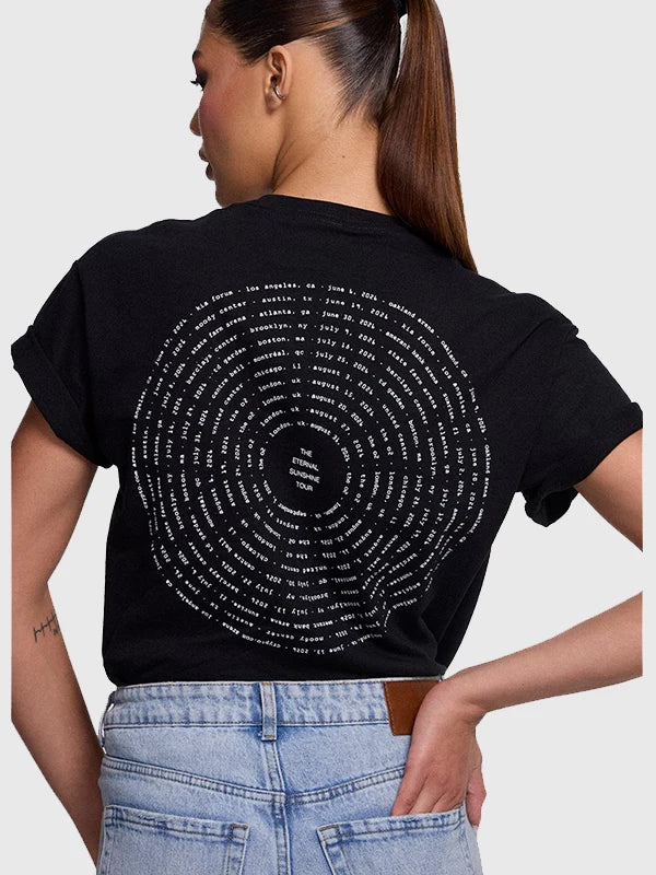 Ariana Grande Eternal Sunshine Tour Swirl T-Shirt Shirt unisex detail view 3 | Dash Racegear — Ariana Grande Eternal Sunshine Tour 2026 Swirl Black Graphic T Shirt expressing vibrant music themed fashion