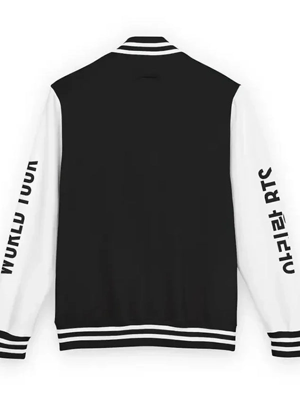 BTS Arirang World Tour Varsity Jacket Varsity Jacket unisex detail view 2 | Dash Racegear — Unisex BTS varsity jacket featuring Arirang World Tour inspiration and classic college-style design.