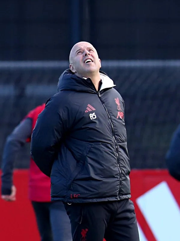 Arne Slot Team Training Session 2025 LFC Puffer Jacket Puffer Jacket unisex detail view 3 | Dash Racegear — Liverpool’s Dutch Manager Arne Slot UEFA Champions League 2025 Black Puffer Hooded Jacket combining cozy warmth and team pride for matchdays.
