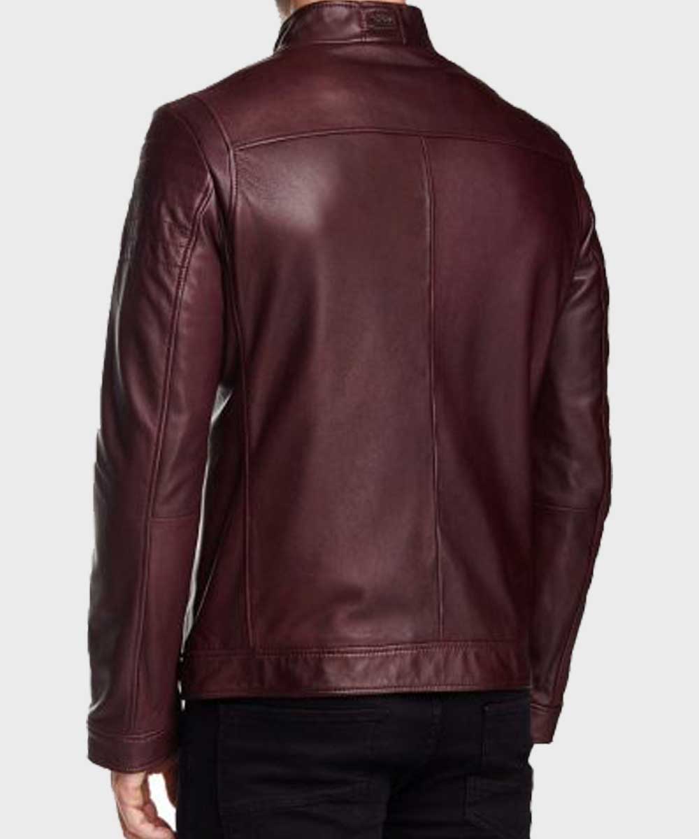 Oliver Maroon Aviator Cafe Racer Jacket Jacket unisex detail view 2 | Dash Racegear — Arrow Oliver Maroon Cafe Racer Leather Jacket