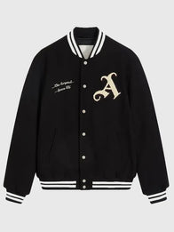 Anne Hathaway Arsenal Gunners Jacket Jacket unisex detail view 5 | Dash Racegear — Anne Hathaway 2026 Arsenal Gunners Wool Varsity Jacket – Black sporty black varsity jacket with Arsenal Gunners identity
