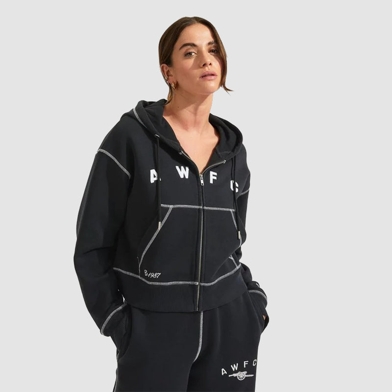 Arsenal AWFC Black Zip Hoodie Hoodie unisex front product view | Dash Racegear — AWFC Black Zip Hoodie – Arsenal Fanwear for Game Days & Beyond