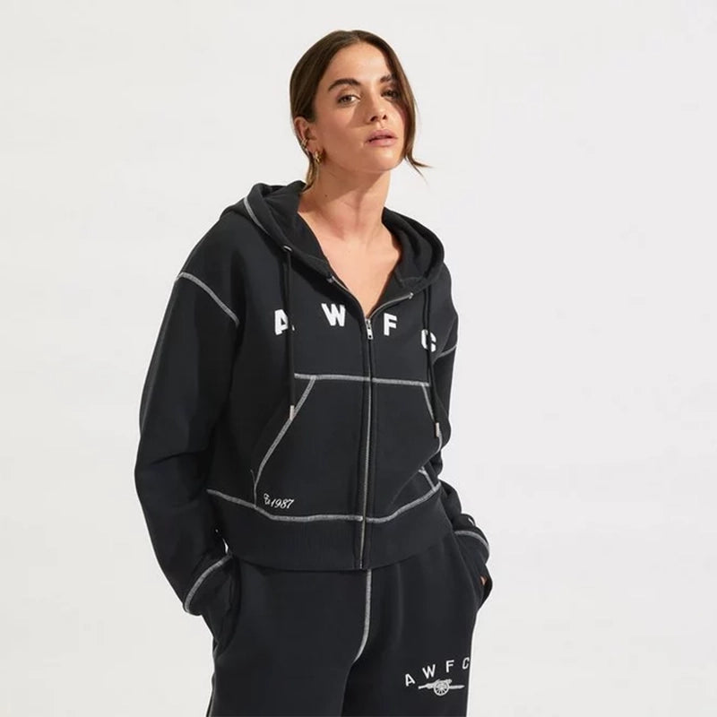 Arsenal AWFC Black Hoodie Hoodie unisex front product view | Dash Racegear — AWFC Pullover Hoodie – Arsenal Black Edition