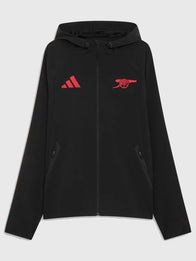 Arsenal Adidas 26/27 Tiro Travel Windbreaker Jacket Jacket unisex front product view | Dash Racegear — Arsenal Tiro Travel 26/27 windbreaker jacket in black with a streamlined silhouette and sporty appeal.