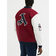 Arsenal Varsity Jacket Varsity Jacket unisex detail view 4 | Dash Racegear — Arsenal Leather Varsity Jacket - Red and White Varsity Jacket with Leather Sleeves and Red Wool Boday