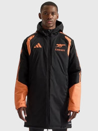 Arsenal adidas Pro Training Stadium Parka Jacket Jacket unisex front product view | Dash Racegear — adidas Arsenal 26/27 Stadium Parka Jacket Black with lightweight insulation and professional training design