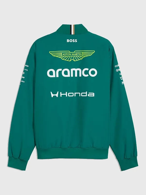 Aston Martin F1 Team 2026 Team Bomber Jacket Bomber Jacket unisex detail view 2 | Dash Racegear — Green 2026 team bomber jacket from Aston Martin F1 with bold logo and durable zip for sporty looks.