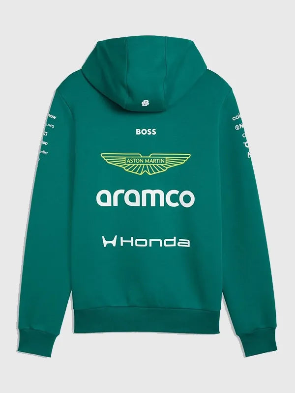 Aston Martin F1 Team 2026 Team Hoodie Hoodie unisex detail view 2 | Dash Racegear — Aston Martin F1 Team 2026 green pullover fleece hoodie with cozy interior and striking team graphics.