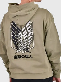 Attack On Titan Hoodie Hoodie unisex detail view 2 | Dash Racegear — Unisex Attack On Titan Oversized Khaki Hoodie, comfortable, warm, and anime-approved.