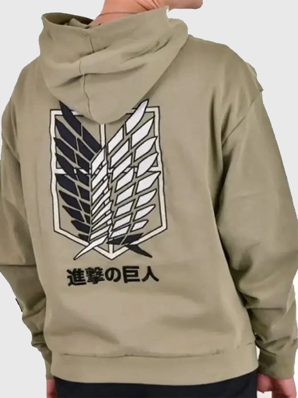 Attack On Titan Hoodie Hoodie unisex detail view 2 | Dash Racegear — Unisex Attack On Titan Oversized Khaki Hoodie, comfortable, warm, and anime-approved.