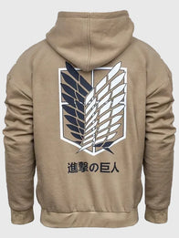 Attack On Titan Hoodie Hoodie unisex detail view 4 | Dash Racegear — Oversized Attack On Titan Khaki Hoodie, soft fleece and relaxed fit for casual or streetwear style.