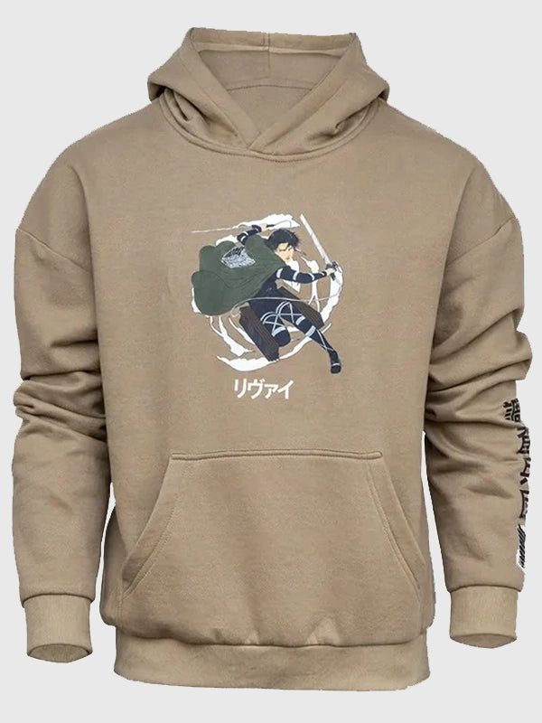 Attack On Titan Hoodie Hoodie unisex detail view 3 | Dash Racegear — Attack On Titan Oversized Khaki Unisex Hoodie, cozy fleece with bold anime-inspired design for fans.