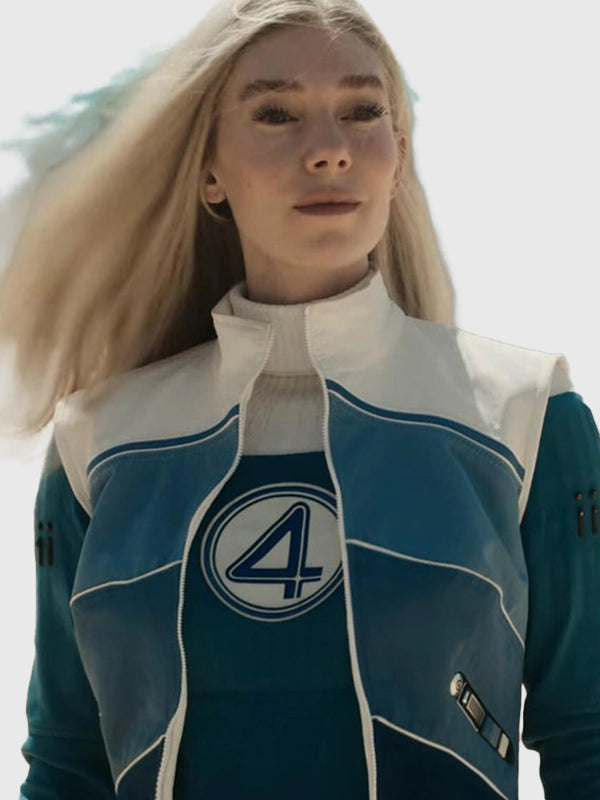 Avengers Doomsday Susan Storm Vest Vest unisex detail view 3 | Dash Racegear — Blue & White Invisible Woman Full Zip Vest Avengers: Doomsday Vanessa Kirby Susan Storm with detailed zipper front