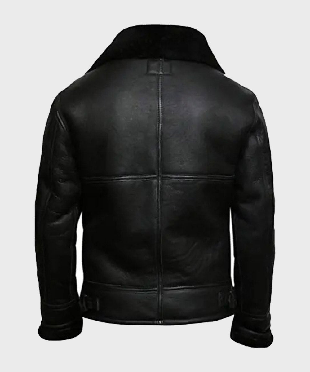 Mens Aviator Black B3 Shearling Leather Jacket Leather Jacket men detail view 3 | Dash Racegear — Mens Black Sheepskin Shearling B3 Jacket