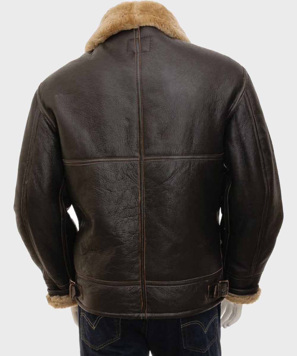 Mens Brown Shearling Leather Jacket Leather Jacket men detail view 4 | Dash Racegear — Mens Brown Leather Jacket with Shearling Collar