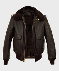 Mens A2 Brown Aviator Bomber Leather Jacket Leather Jacket men detail view 2 | Dash Racegear — Mens A2 Brown Shearling Bomber Jacket