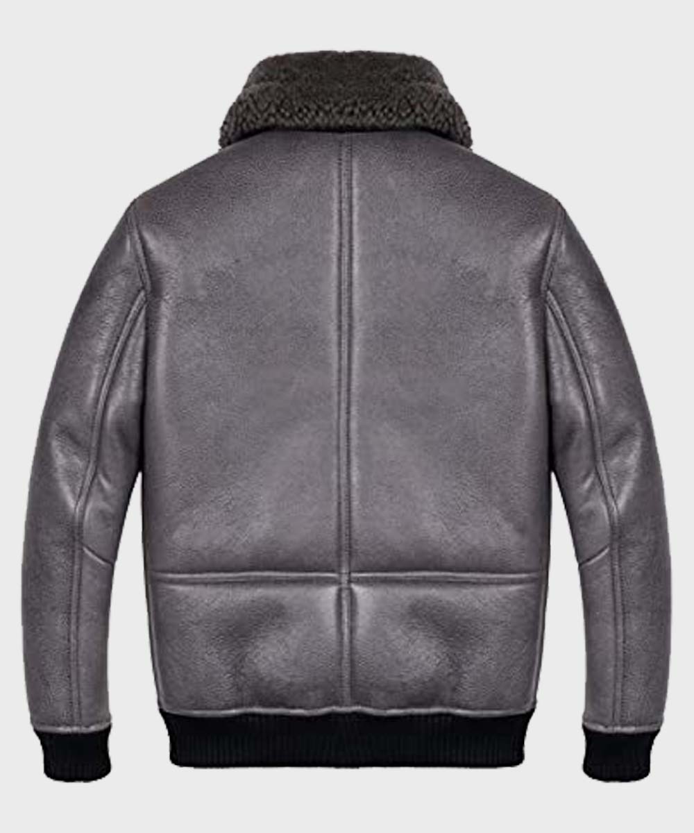 Mens Shearling Grey Sheepskin B2 Leather Jacket Leather Jacket men detail view 3 | Dash Racegear — Mens Sheepskin Leather Grey Shearling Bomber Jacket